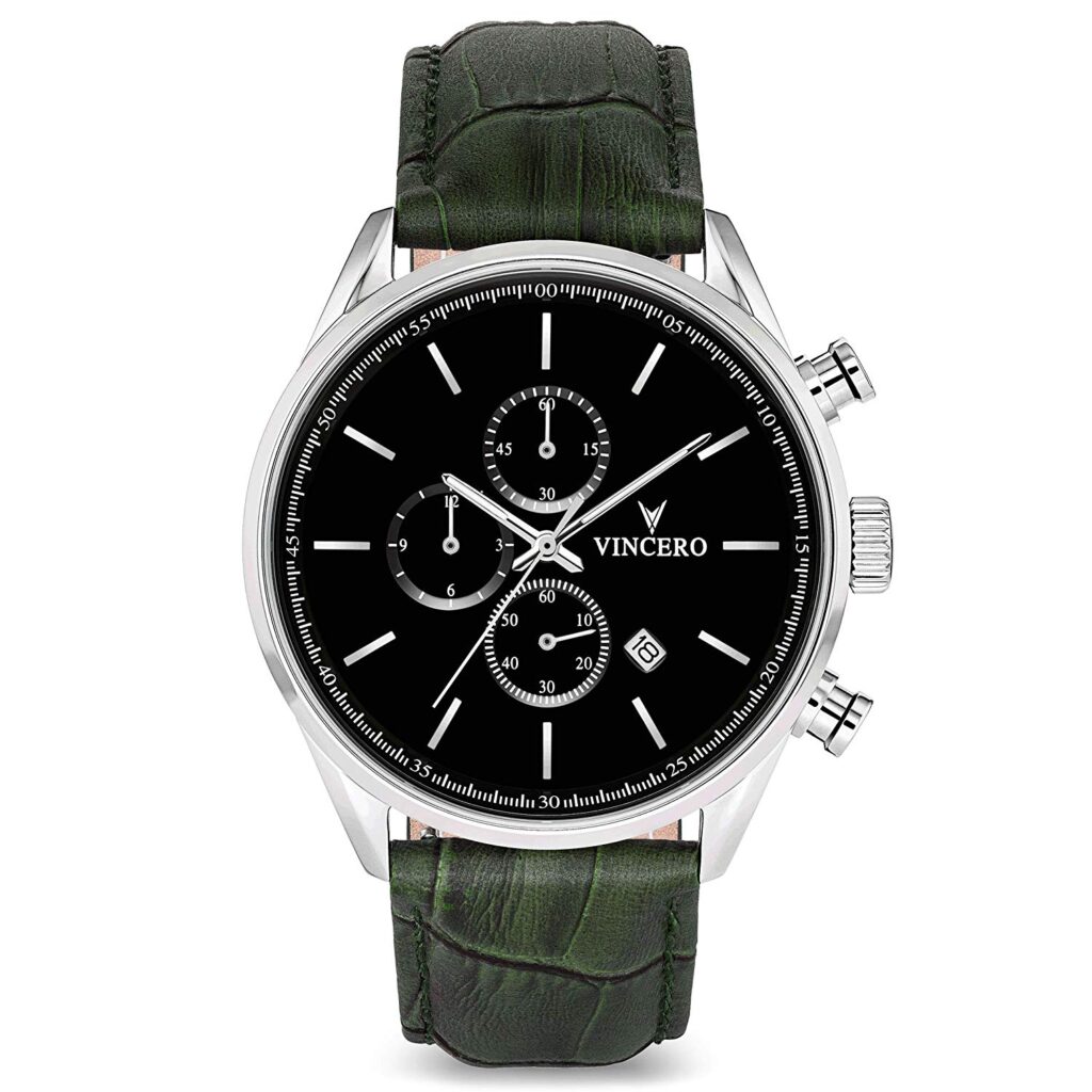 Vincero Luxury Men's Chrono S Wrist Watch, Chronograph Watch, Green Strap, Classic Style