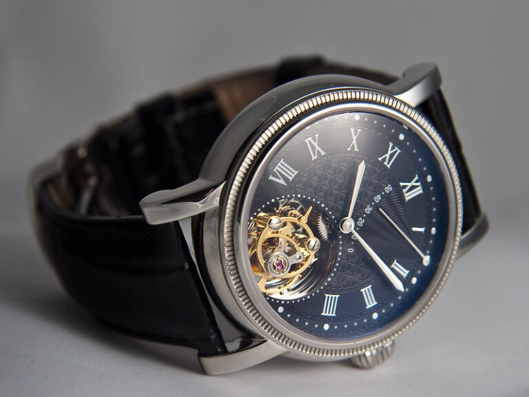 Tourbillon Watch, Unique Watch, Blue Dial, Leather Watch, Silver Watch