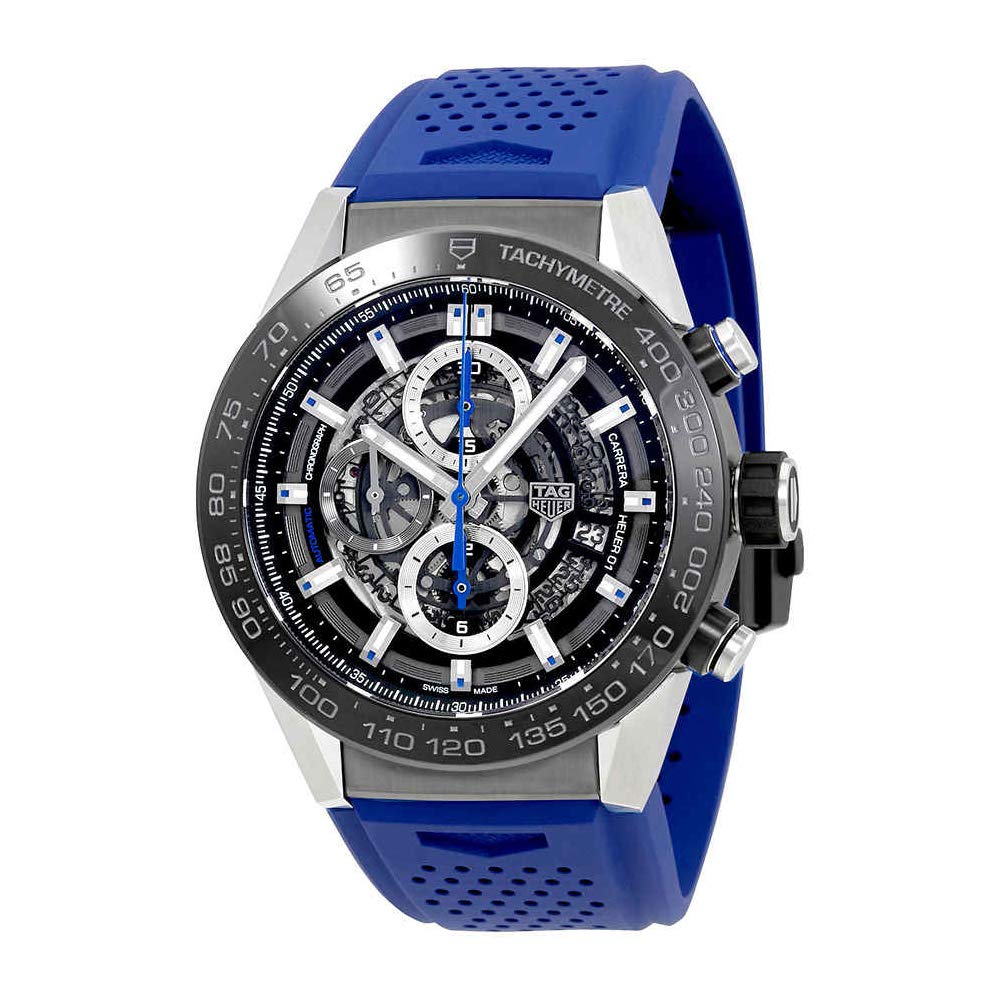Tag Heuer Carrera Chronograph Automatic Men's Watch, Skeleton Watches, Blue Strap, Tachymetre, Automatic Watch