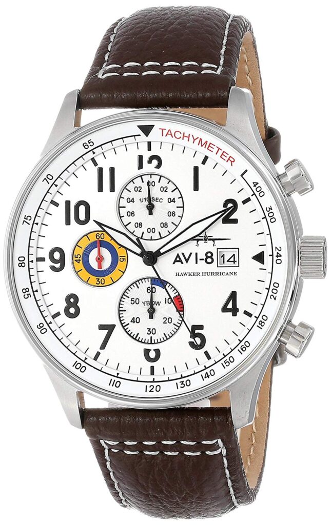 AVI-8 Men's AV-4011 Hawker Hurricane Analog Display Japanese Quartz Watch, Leather Watch, Date Display, Modern Watch