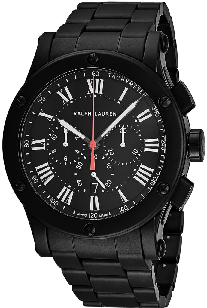 Ralph Lauren Sporting Chronograph Black Ceramic, Swiss Made Watch, Black Watches, Tachymeter, Analogue Watch