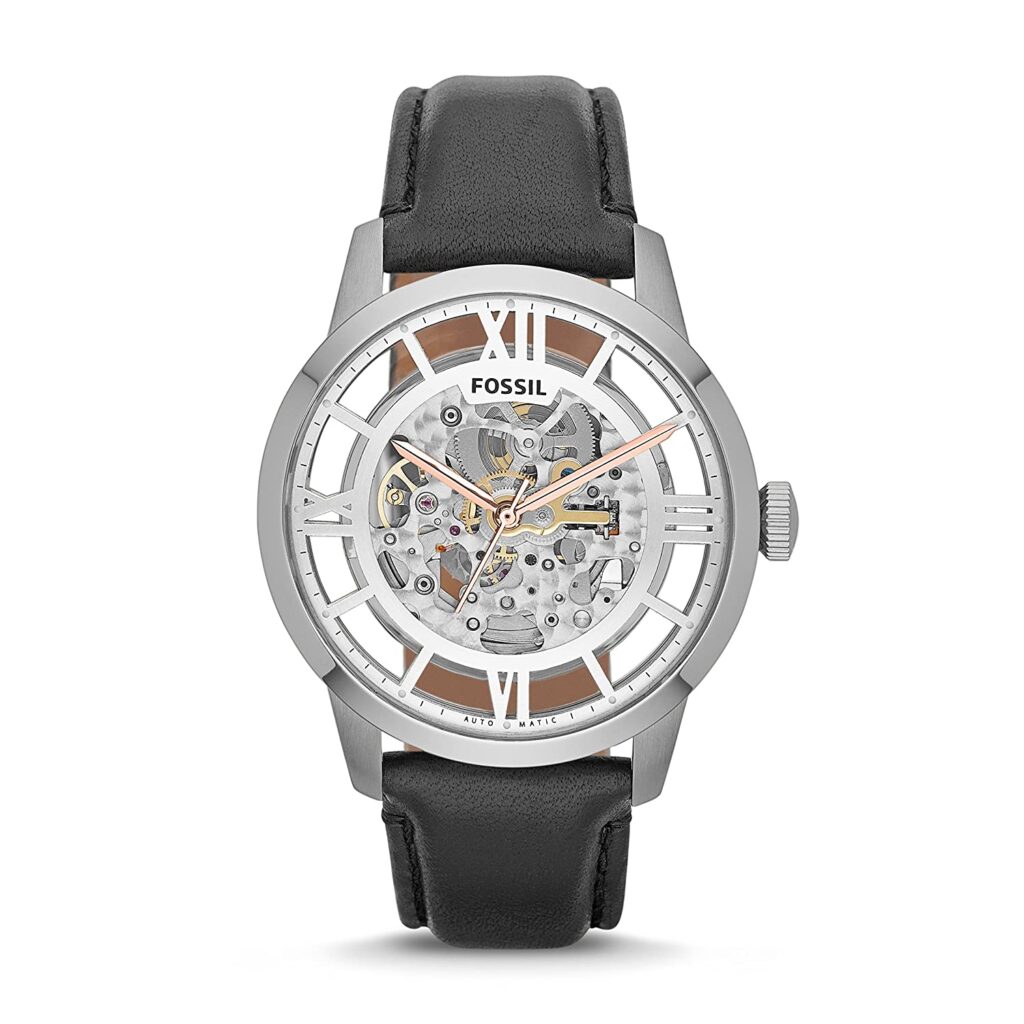 Fossil Men's Townsman Watch, Automatic Watch, Silver Watch, Leather Watch, Skeleton Watches