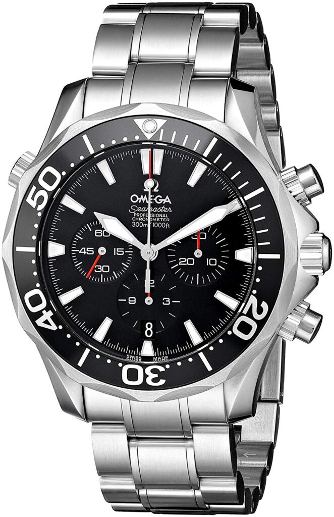 Omega Seamaster 300, Stainless-steel Watch, Swiss Watch, Silver Strap, Black Dial, Groom Watches