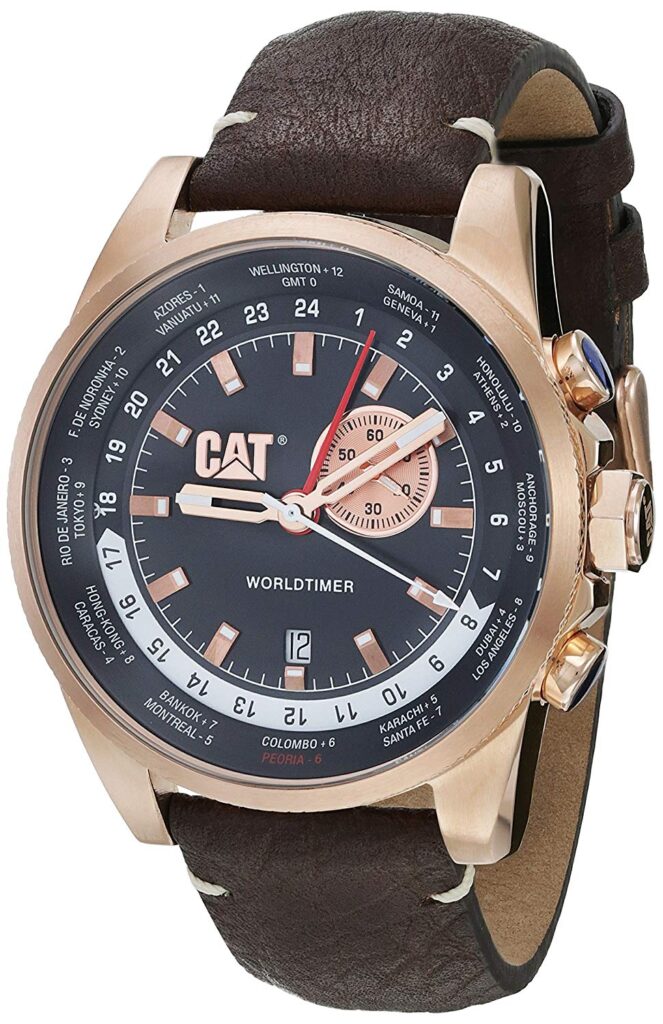 World Timer, Automatic Watch, Brown Strap, Date Display, Luxury Watch