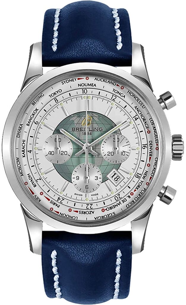 Breitling Transocean Chronograph Unitime, Leather Watch, Blue Strap, Modern Watch, Automatic Watch