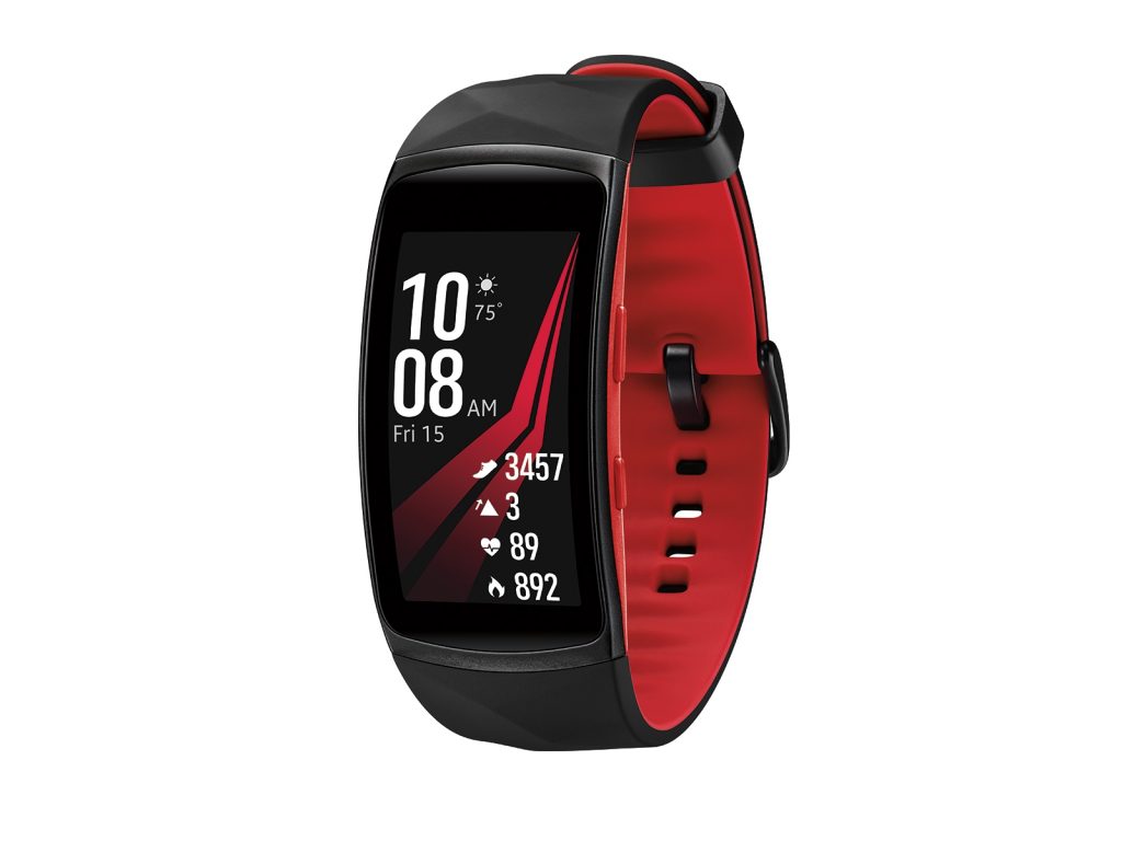 Samsung Gear Fit 2, Fitness Watch, Calorie Counter, Heart Rate Tracker, Black, Red