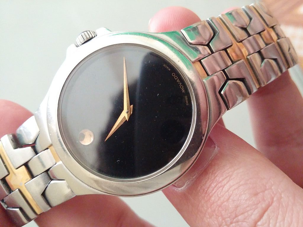 Movado Watch, Steel Coating, Gold Watch Hands, Silver Watch, Unique Watch Face