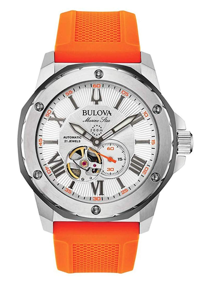 Bulova Marine Star, Automatic Watch, Orange Watch Strap, Steel Watch, American Watch