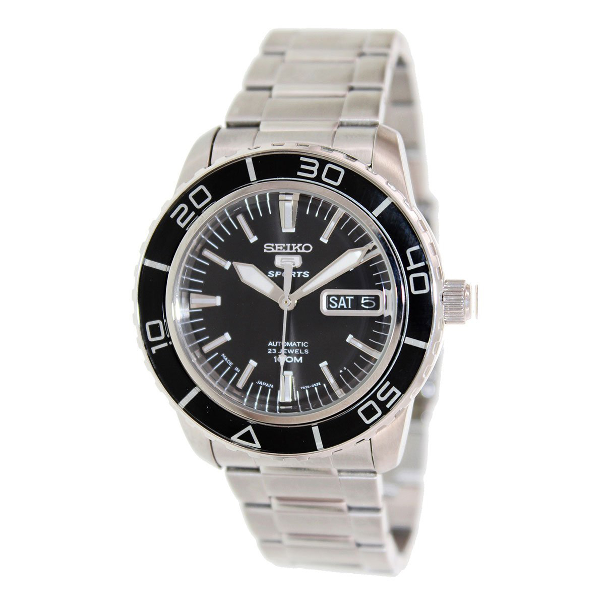 Seiko 5 Sports SNZH55K1, Modern Watch, Durable Watch, Stylish Watch, White Watch Coating, Black Watch Face