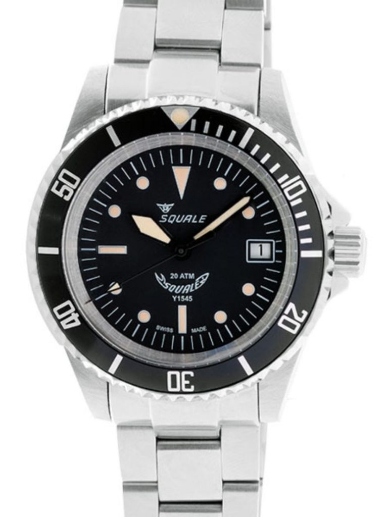 Squale 20 Atmos steel bracelet black dial