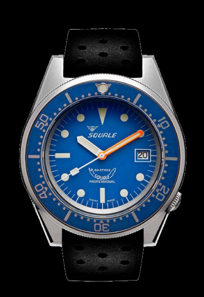 Squale 50 Atmos black rubber blue dial