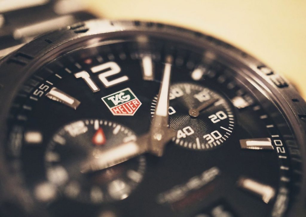 Round Black Tag Heuer Chronograph Watch