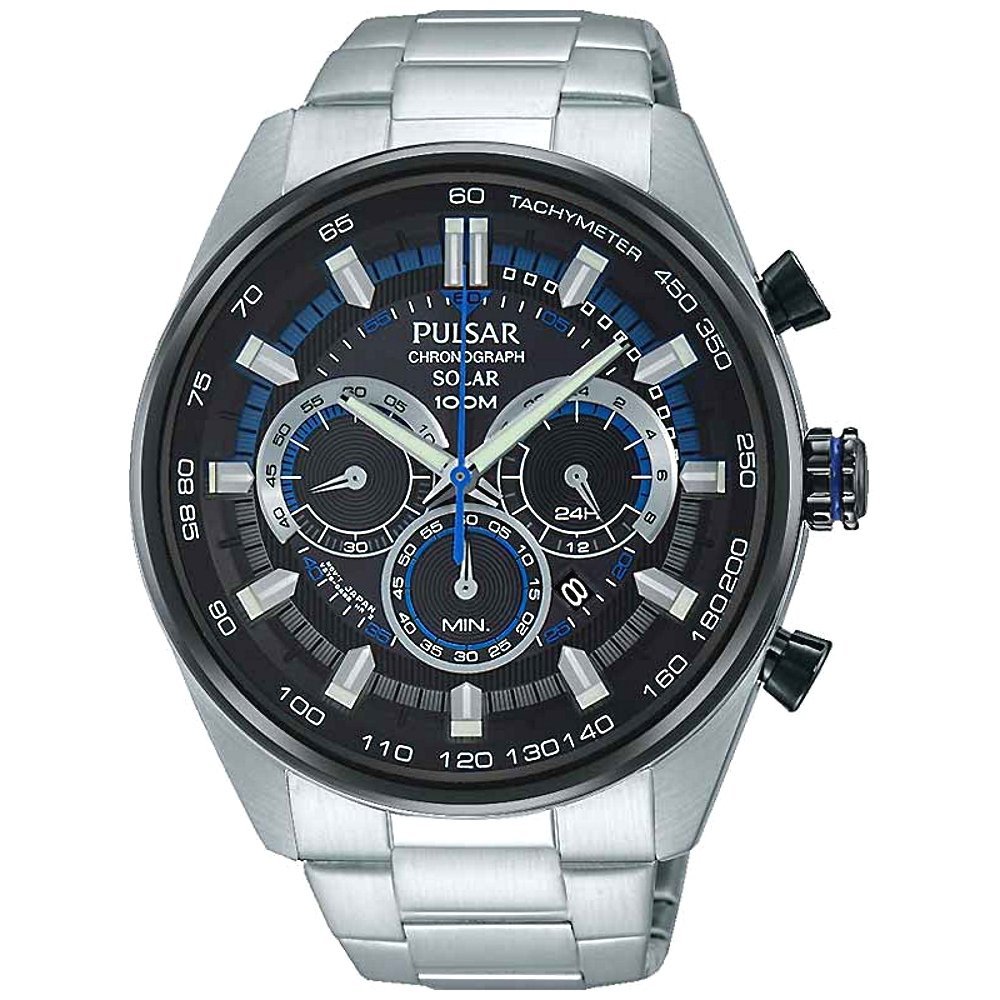 Pulsar Gents Solar Chronograph, Water-resistant Watch, Silver Bracelet, Automatic Watch