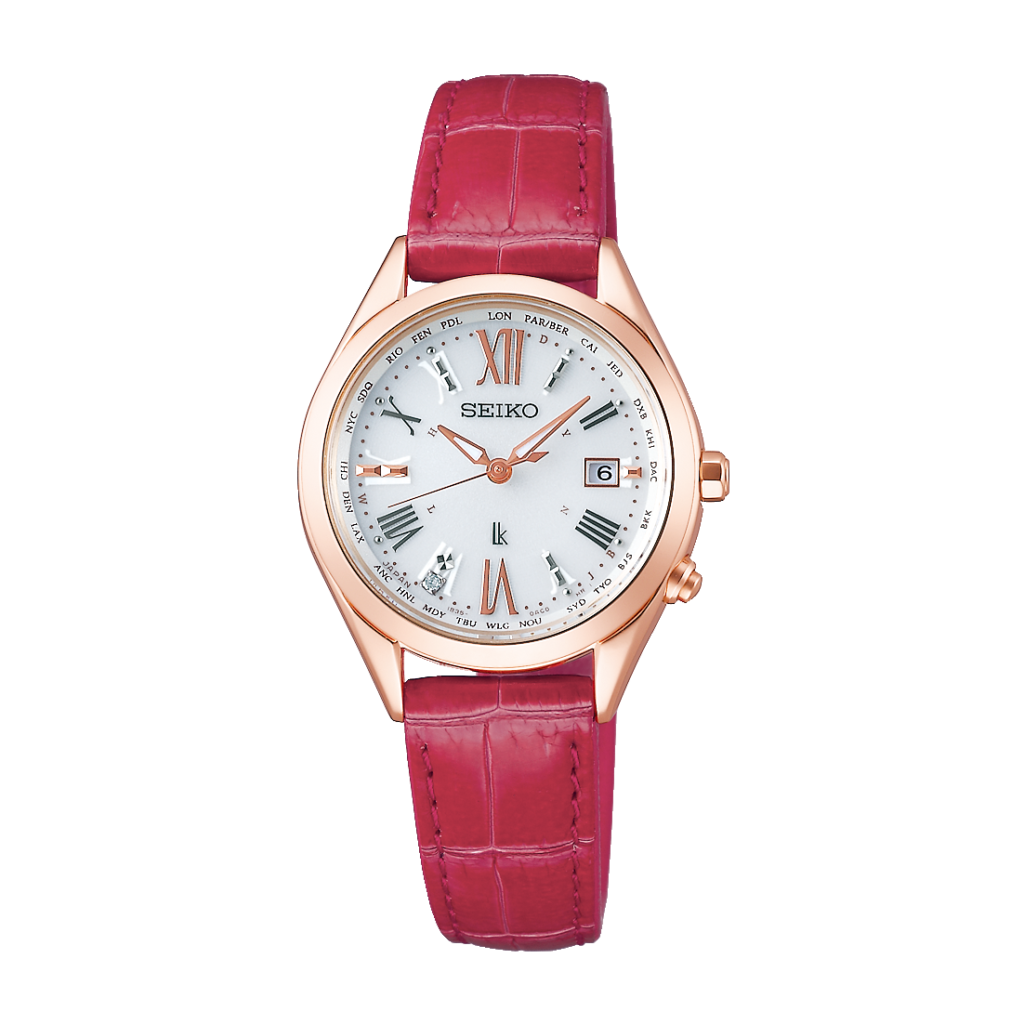 Seiko Lukia Solar Automatic SSQV042, Golden Watch Dial, Japanese Watch, Pink Watch Strap, Luxury Watch 