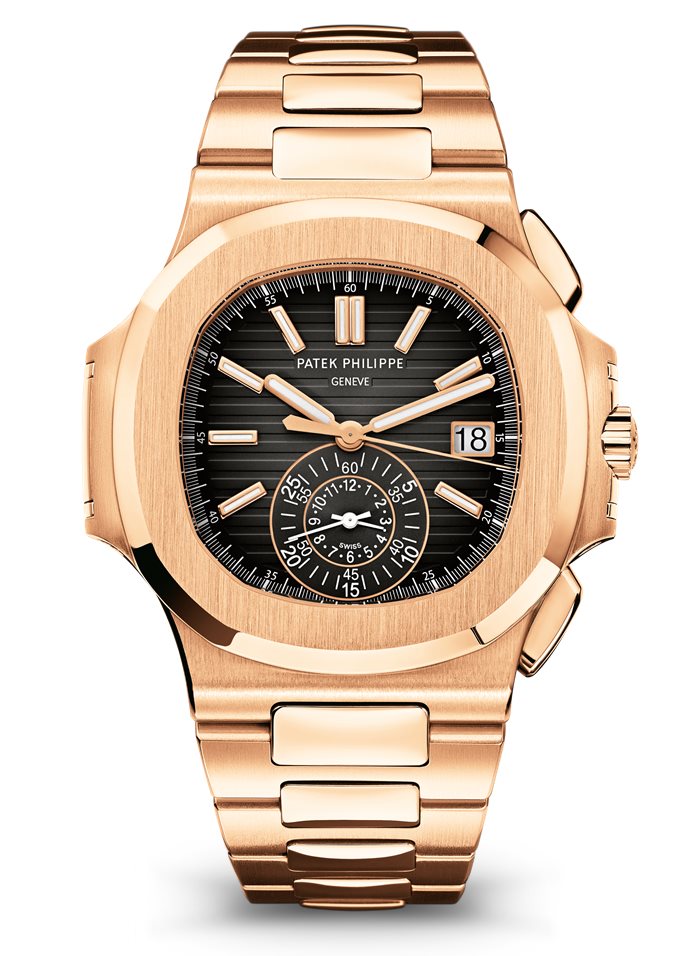 Patek Nautilus 5980/1R Chronograph, Gold Watch, Stylish Watch, Swiss Watch, Date Display