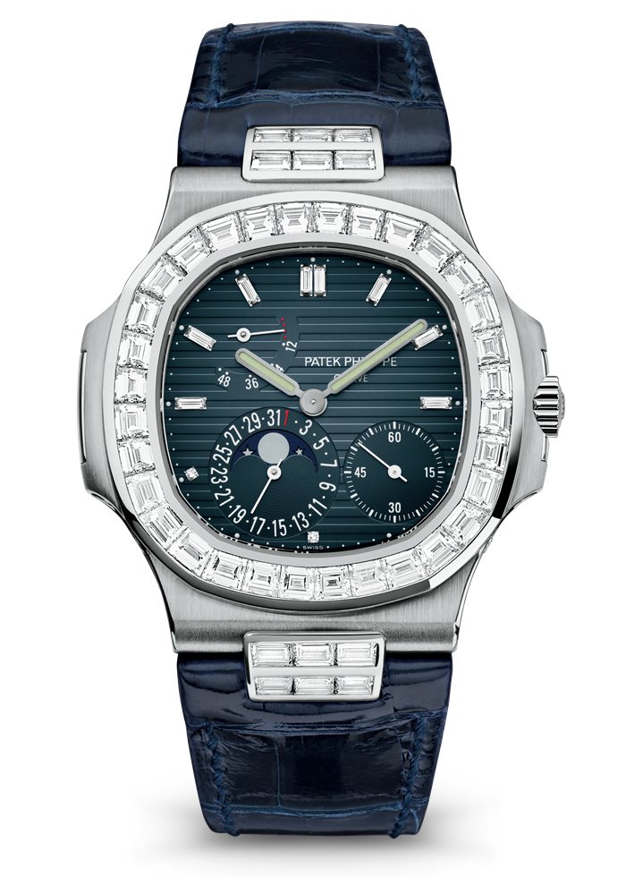 Patek Philippe Nautilus 5724G Moon Phase, Leather Watch, Square Watch Face, Watch Dial With Diamonds