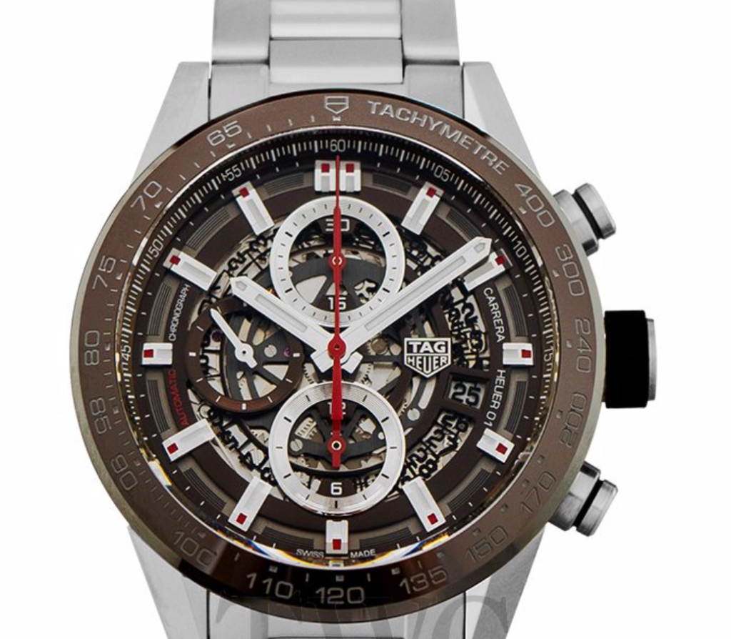 TAG Heuer Carrera Chronograph Watch, Swiss Watch, Skeleton Watch, Brown Watch Dial, Steel Watch