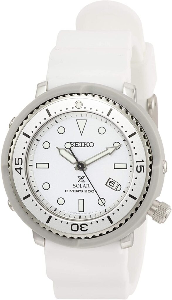 Seiko Prospex STBR021, Seiko Dive Watches, White Watch, Solar Watch, Date Display