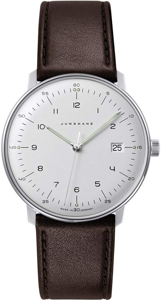 Junghans Max Bill, German Watches, Date Display, White Watch Face, Brown Watch Strap