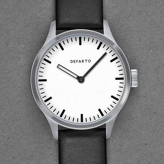 Defakto Akkord, German Watches, Minimalist Watch Design, Black Watch Strap, Silver Watch Dial