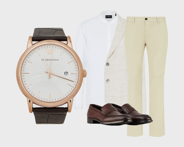 Emporio Armani Watches Leather Three-Hand Watch