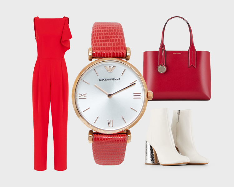 Emporio Armani Watches Two-Hand Red Leather Women's