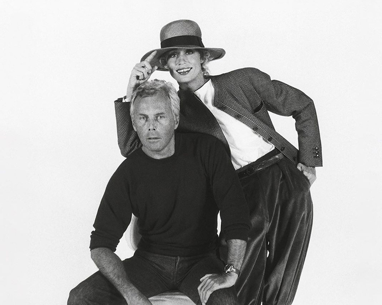 Giorgio Armani with Lauren Hutton, 1980