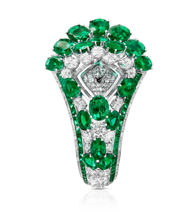 Oval Emerald and Diamond Secret Watch